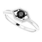 14K Gold Round Natural Black Onyx Geometric Ring - White Gold - view 5