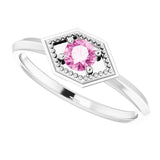 Platinum Round Natural Pink Sapphire Geometric Ring - view 5