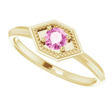 14K Gold Round Natural Pink Sapphire Geometric Ring - Yellow Gold - view 5