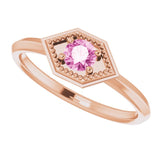14K Gold Round Natural Pink Sapphire Geometric Ring - Rose Gold - view 5