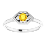 14K Gold Round Natural Yellow Sapphire Geometric Ring - White Gold - view 3