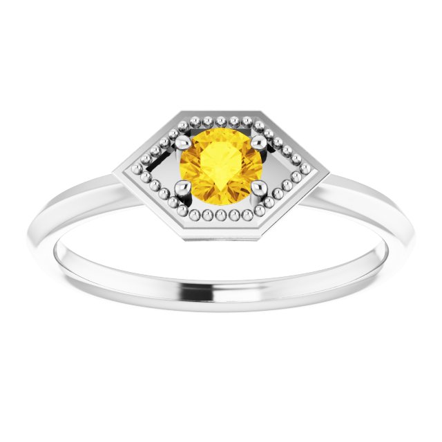 14K Gold Round Natural Yellow Sapphire Geometric Ring - White Gold - view 3