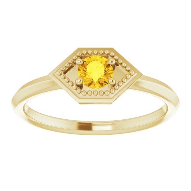 14K Gold Round Natural Yellow Sapphire Geometric Ring - Yellow Gold - view 3