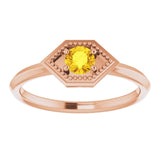14K Gold Round Natural Yellow Sapphire Geometric Ring - Rose Gold - view 3