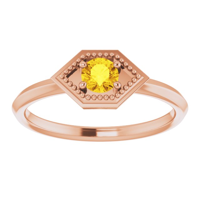 14K Gold Round Natural Yellow Sapphire Geometric Ring - Rose Gold - view 3