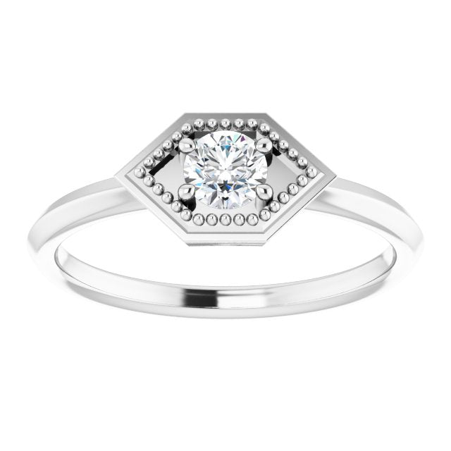 14K Gold Round Natural White Sapphire Geometric Ring - White Gold - view 3