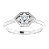 Platinum Round Natural White Sapphire Geometric Ring - view 3