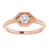 14K Gold Round Natural White Sapphire Geometric Ring - Rose Gold - view 3