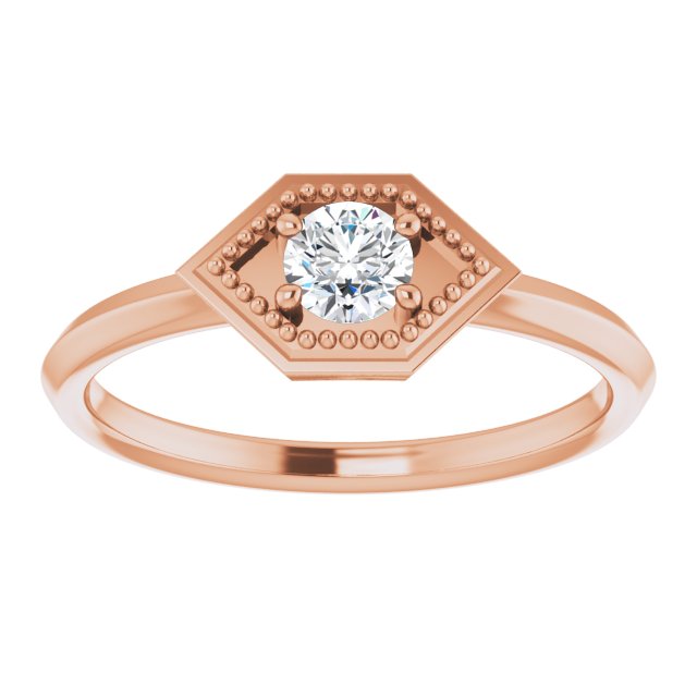 14K Gold Round Natural White Sapphire Geometric Ring - Rose Gold - view 3