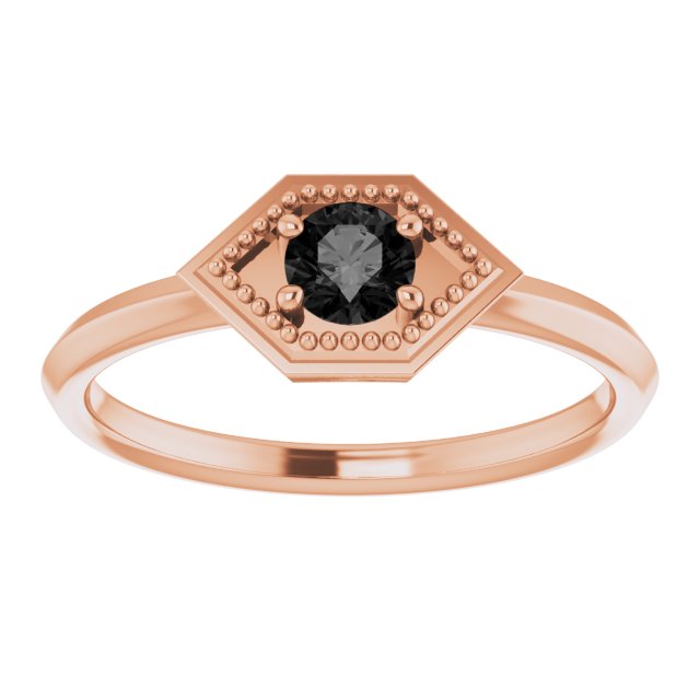 14K Gold Round Natural Black Onyx Geometric Ring - Rose Gold - view 3