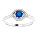 Platinum Round Natural Blue Sapphire Geometric Ring - view 3