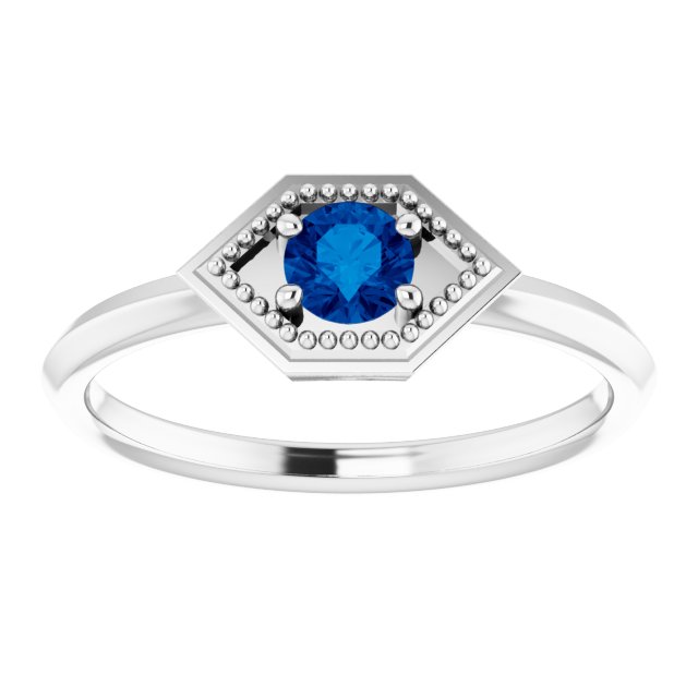 Platinum Round Natural Blue Sapphire Geometric Ring - view 3