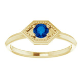 14K Gold Round Natural Blue Sapphire Geometric Ring - Yellow Gold - view 3