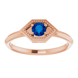 14K Gold Round Natural Blue Sapphire Geometric Ring - Rose Gold - view 3