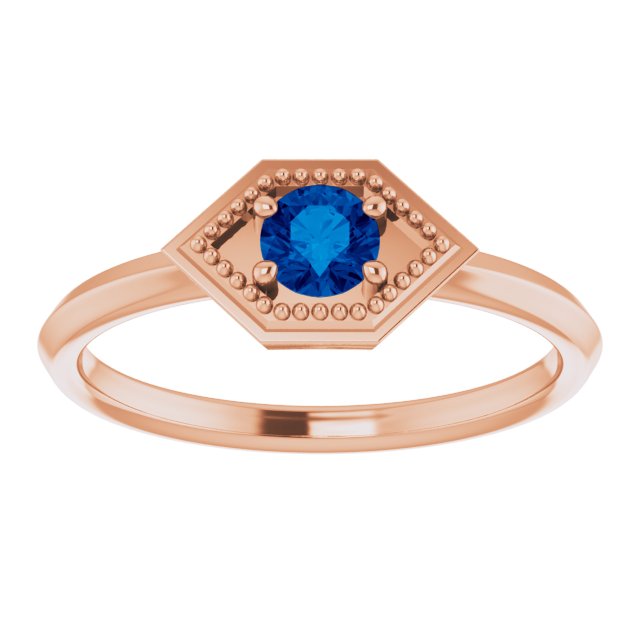 14K Gold Round Natural Blue Sapphire Geometric Ring - Rose Gold - view 3