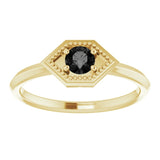 14K Gold Round Natural Black Onyx Geometric Ring - Yellow Gold - view 3