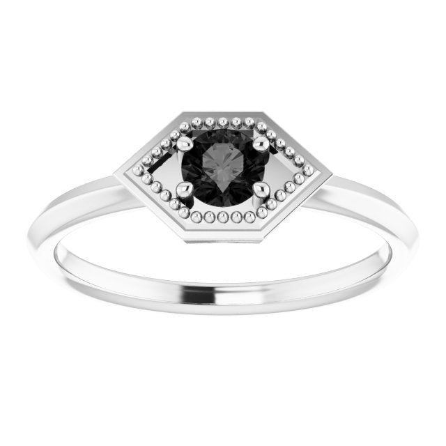 14K Gold Round Natural Black Onyx Geometric Ring - White Gold - view 3