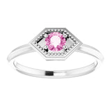 14K Gold Round Natural Pink Sapphire Geometric Ring - White Gold - view 3