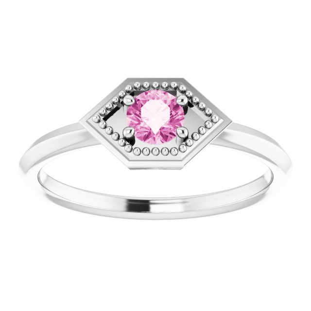 Platinum Round Natural Pink Sapphire Geometric Ring - view 3