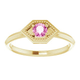 14K Gold Round Natural Pink Sapphire Geometric Ring - Yellow Gold - view 3