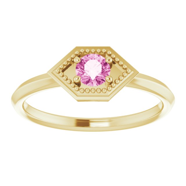 14K Gold Round Natural Pink Sapphire Geometric Ring - Yellow Gold - view 3