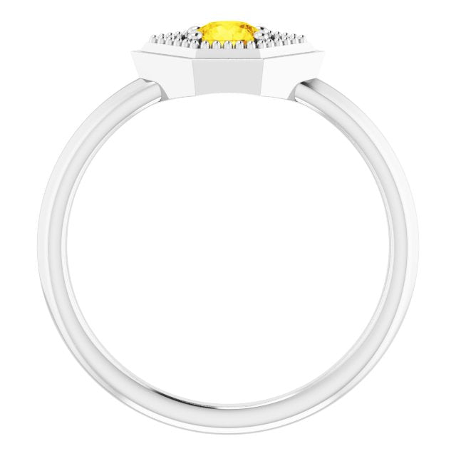 14K Gold Round Natural Yellow Sapphire Geometric Ring - White Gold - view 2