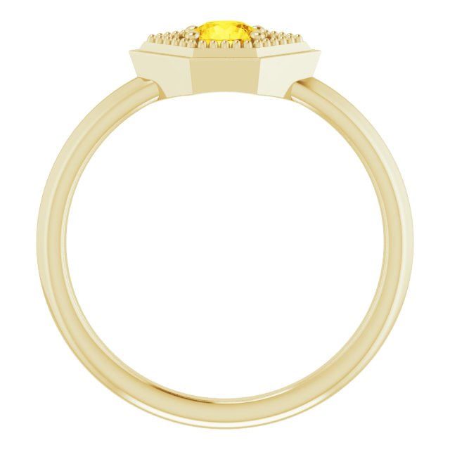 14K Gold Round Natural Yellow Sapphire Geometric Ring - Yellow Gold - view 2