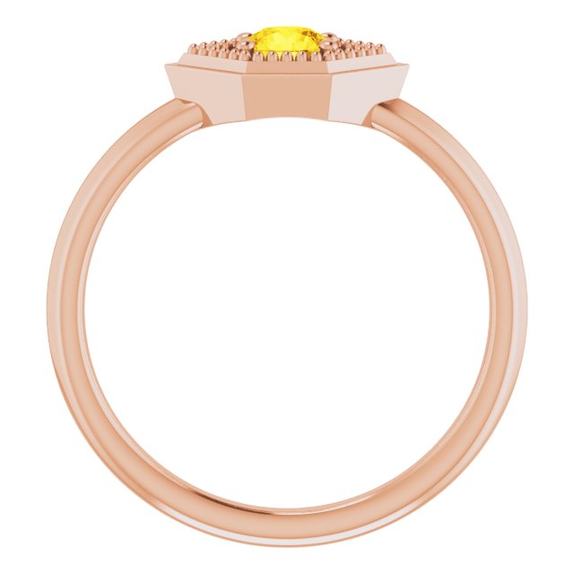 14K Gold Round Natural Yellow Sapphire Geometric Ring - Rose Gold - view 2