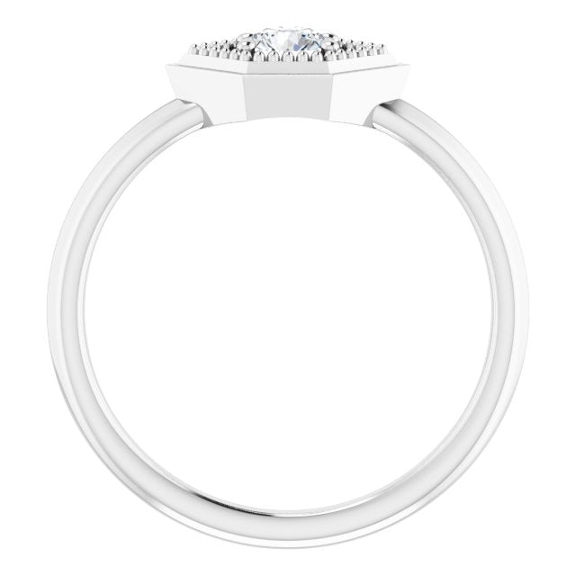 Platinum Round Natural White Sapphire Geometric Ring - view 2