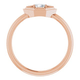 14K Gold Round Natural White Sapphire Geometric Ring - Rose Gold - view 2