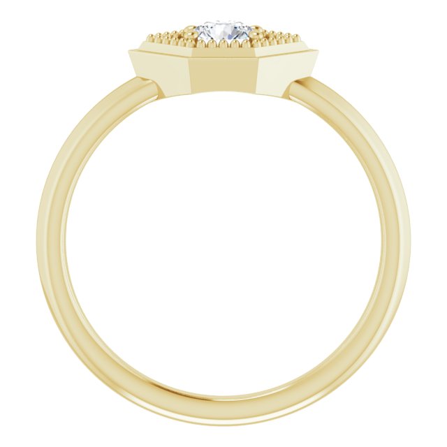14K Gold Round Natural White Sapphire Geometric Ring - Yellow Gold - view 2