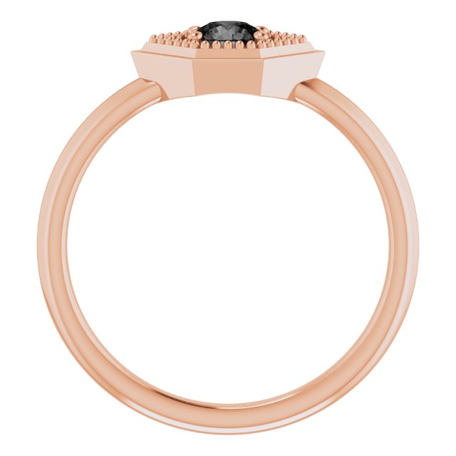 14K Gold Round Natural Black Onyx Geometric Ring - Rose Gold - view 2