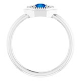 Platinum Round Natural Blue Sapphire Geometric Ring - view 2