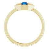 14K Gold Round Natural Blue Sapphire Geometric Ring - Yellow Gold - view 2