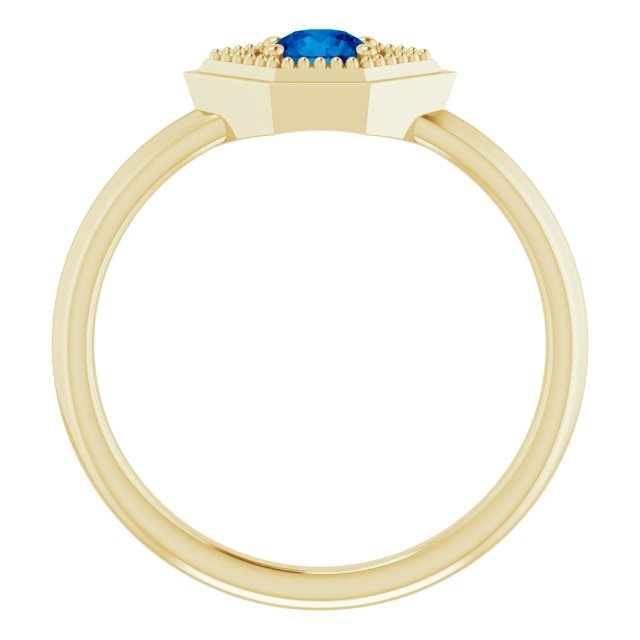 14K Gold Round Natural Blue Sapphire Geometric Ring - Yellow Gold - view 2