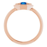 14K Gold Round Natural Blue Sapphire Geometric Ring - Rose Gold - view 2