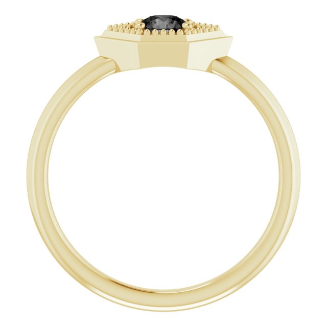14K Gold Round Natural Black Onyx Geometric Ring - Yellow Gold - view 2