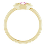 14K Gold Round Natural Pink Sapphire Geometric Ring - Yellow Gold - view 2