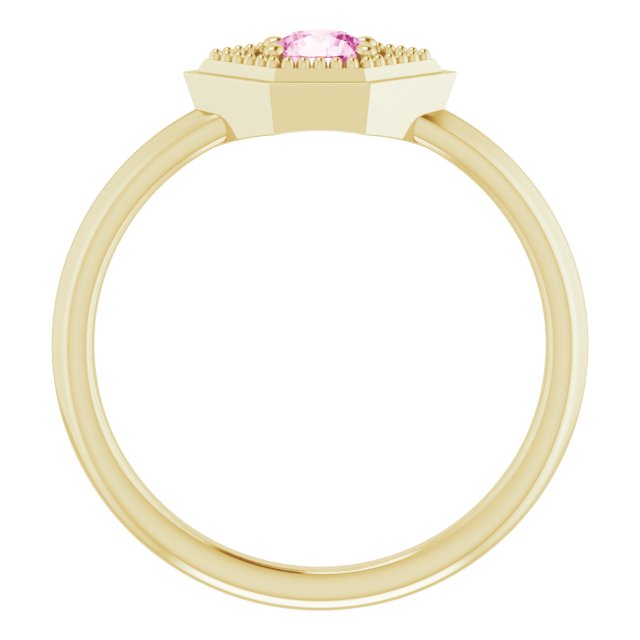 14K Gold Round Natural Pink Sapphire Geometric Ring - Yellow Gold - view 2