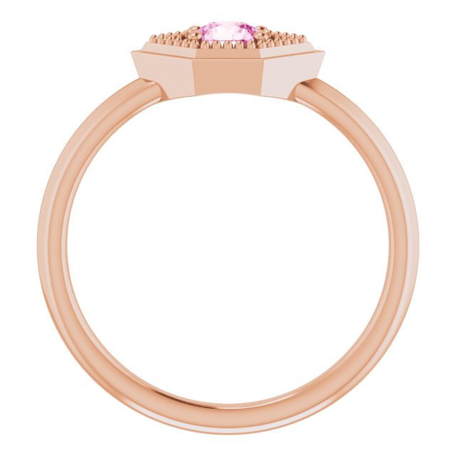 14K Gold Round Natural Pink Sapphire Geometric Ring - Rose Gold - view 2