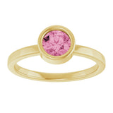 14K Gold Round Natural Pink Tourmaline Bezel-Set Solitaire Ring - Yellow Gold - view 8