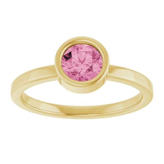 14K Gold Round Natural Pink Tourmaline Bezel-Set Solitaire Ring - Yellow Gold - view 8