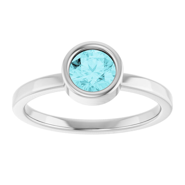 14K Gold Round Natural Blue Zircon Bezel-Set Solitaire Ring - White Gold - view 8