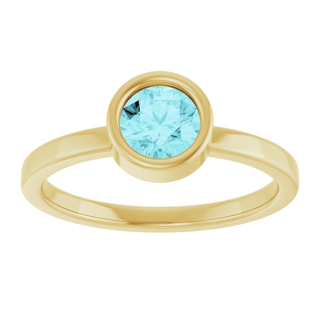 14K Gold Round Natural Blue Zircon Bezel-Set Solitaire Ring - Yellow Gold - view 8