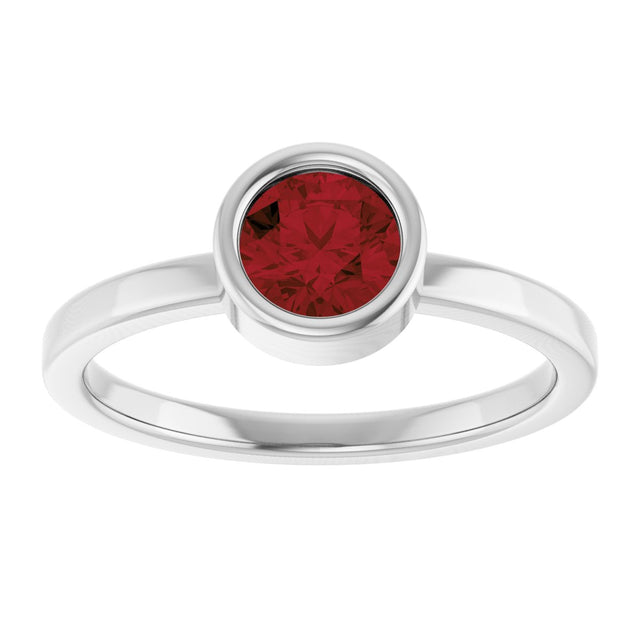 Platinum Round Natural Mozambique Garnet Bezel-Set Solitaire Ring - view 8