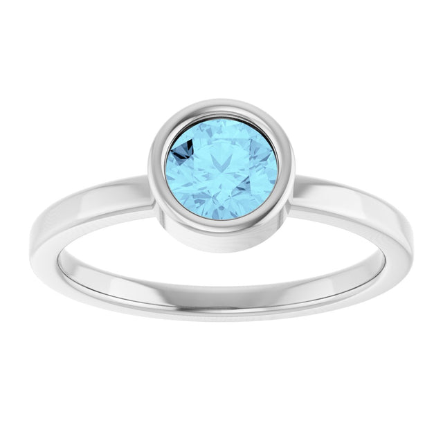 14K Gold Round Natural Aquamarine Bezel-Set Solitaire Ring - White Gold - view 8
