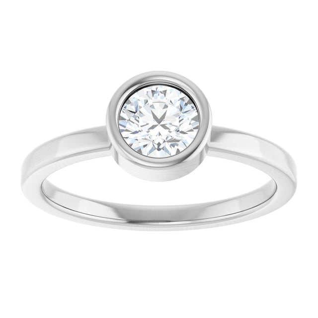 14K Gold Round Natural White Sapphire Bezel-Set Solitaire Ring - White Gold - view 8