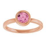 14K Gold Round Natural Pink Tourmaline Bezel-Set Solitaire Ring - Rose Gold - view 8