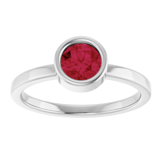 Platinum Round Lab-Grown Ruby Bezel-Set Solitaire Ring - view 8