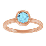14K Gold Round Natural Aquamarine Bezel-Set Solitaire Ring - Rose Gold - view 8